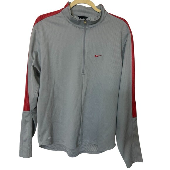 Nike Dri Fit Mens Sz M  Gray Red 1/4 Zip Lightweight Pullover Activewear Jacket - Picture 1 of 6